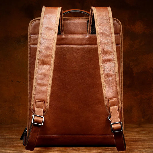 Mens Brown Leather Backpack For Work  Or School