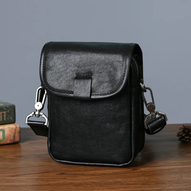 Unisex Vintage Genuine Leather Small Crossbody Bag