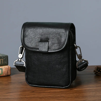 Unisex Vintage Genuine Leather Small Crossbody Bag