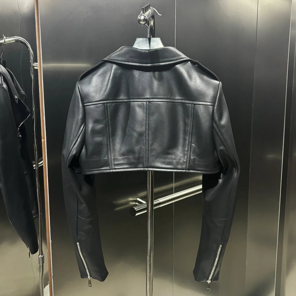 Leather Crop Women Ladies Real Sheepskin Coat Women Lambskin Cloth Short