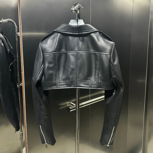 Leather Crop Women Ladies Real Sheepskin Coat Women Lambskin Cloth Short