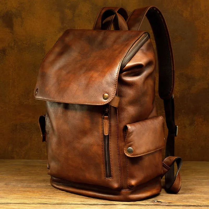 Top Layer Cowhide Unisex Black Luxury Work Backpack