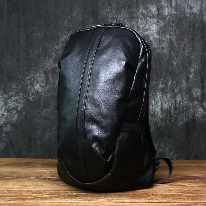 Large Capacity Leather Backpack Men Black