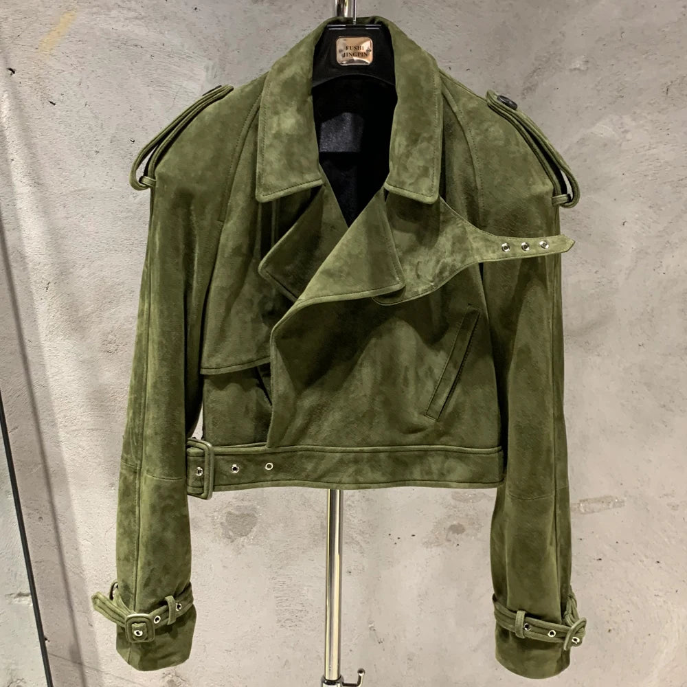 Womens Cropped Leather Biker Jacket