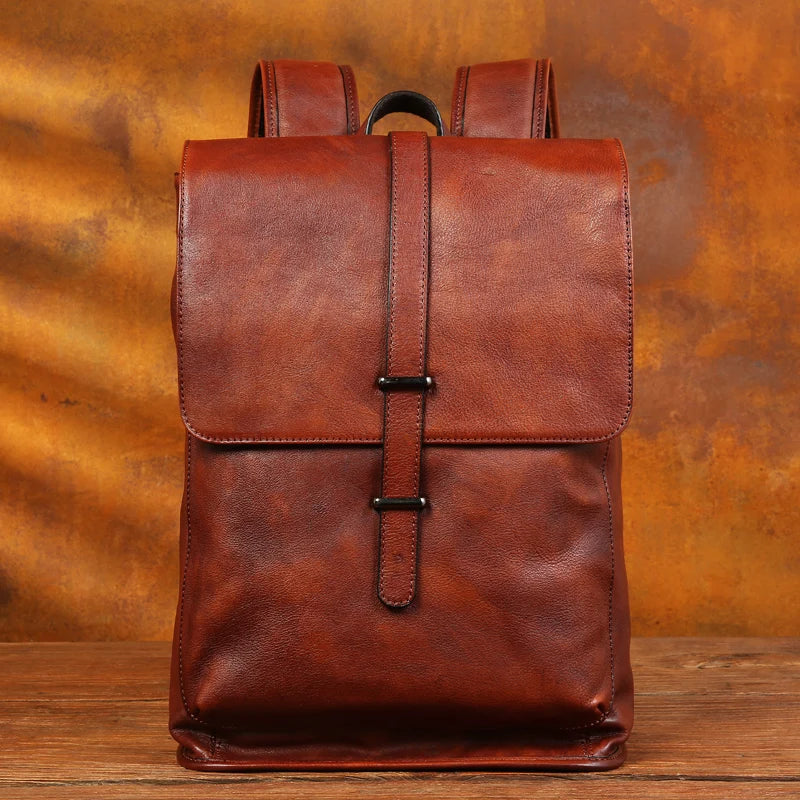 Vegetable Tanned Leather Rucksack Backpack For Mens