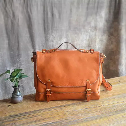 Unisex Soft Brown Leather Messanger Bag