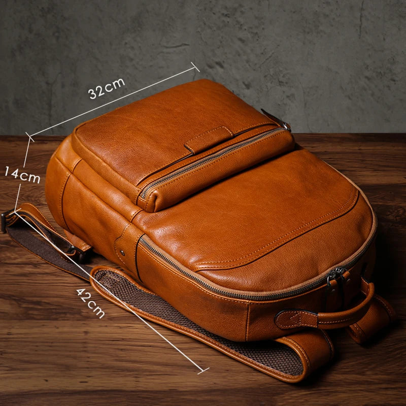 Large Capicity Brown Leather Backpack For Women