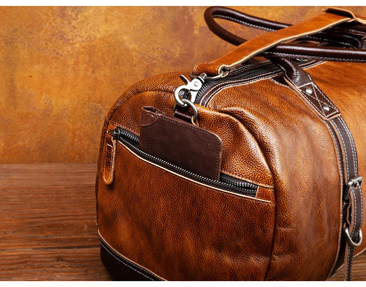 Top Layer Mens Vintage Leather Duffle Bag
