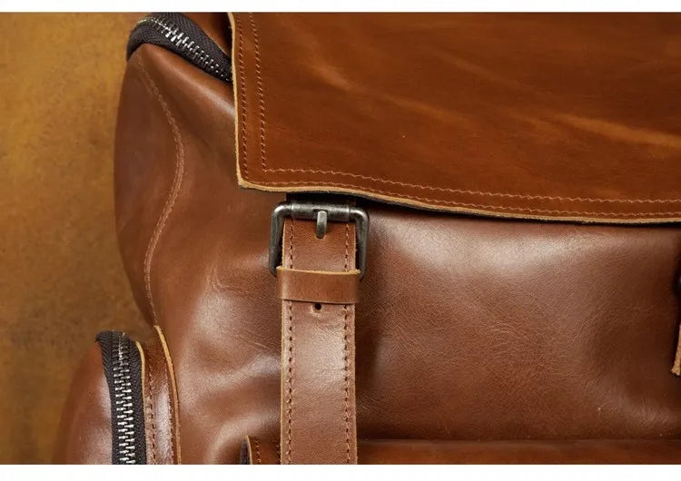 Large Capicity Brown Leather Travel Backpack