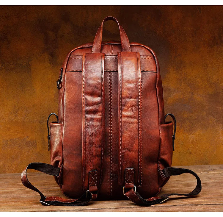 Brown Leather Backpack Mens - Large Capicity Bag