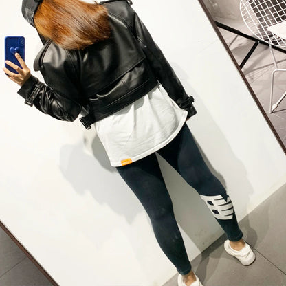 Womens Cropped Leather Biker Jacket