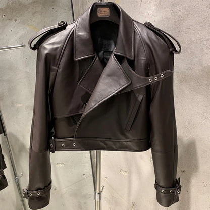 Womens Cropped Leather Biker Jacket