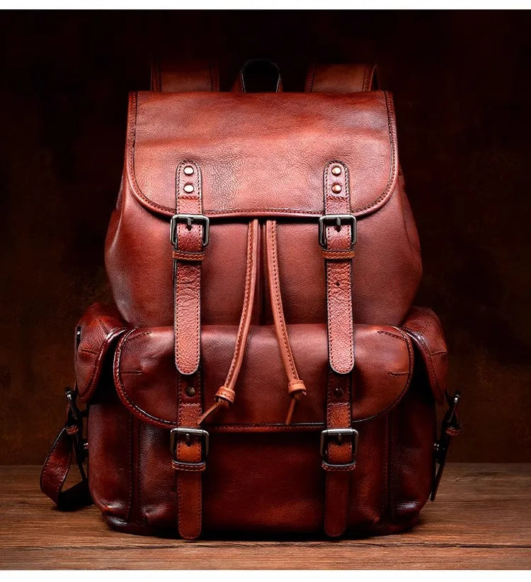 Large Capacity Vegetable Tanned Leather Travel Backpack