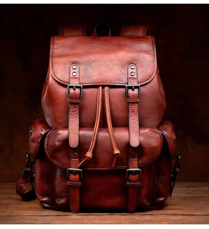 Large Capacity Vegetable Tanned Leather Travel Backpack