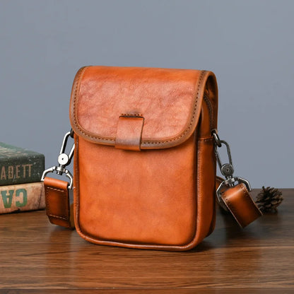 Unisex Vintage Genuine Leather Small Crossbody Bag