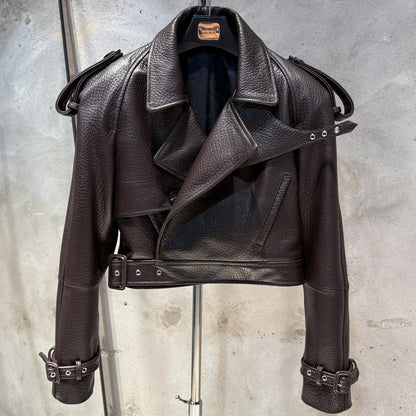 Womens Cropped Leather Biker Jacket