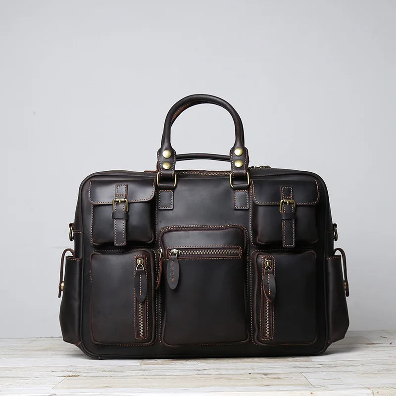 Large Capacity Crazy Horse Leather Business Briefcase