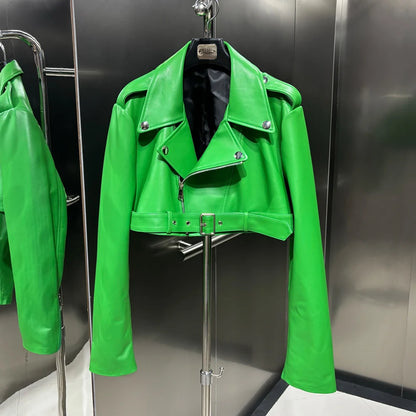 2025 Spring Fashion Real Sheepskin Leather Crop Top Jacket Women Plus Size More Colors