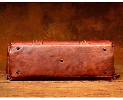 Unisex Redish Brown Leather Duffle Bag Carry On