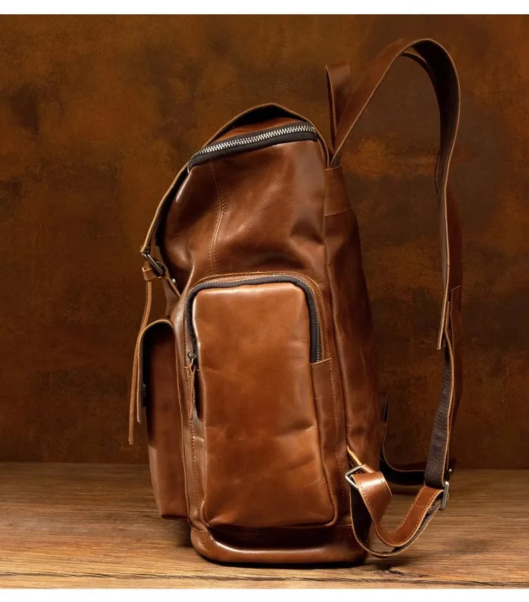 Large Capicity Brown Leather Travel Backpack
