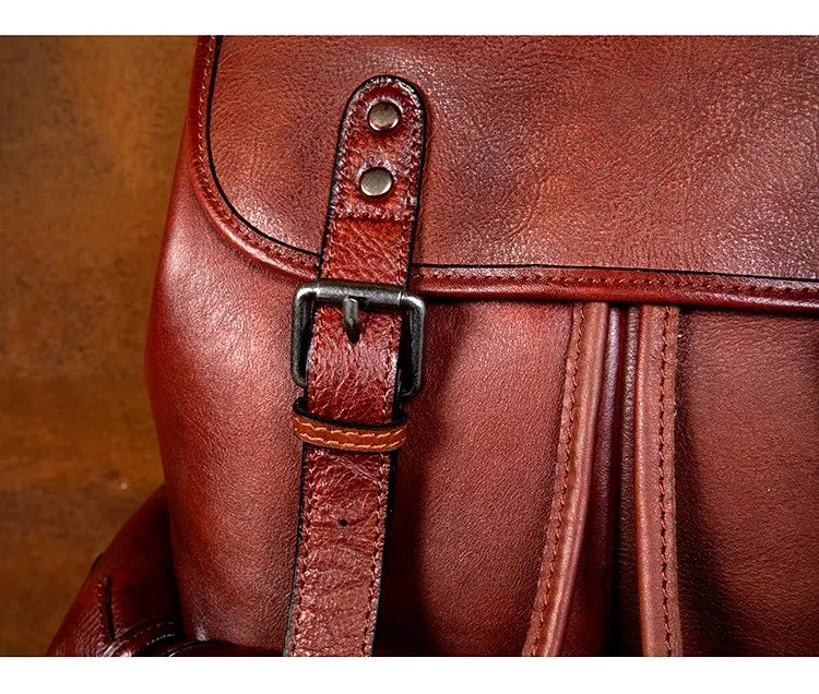 Large Capacity Vegetable Tanned Leather Travel Backpack