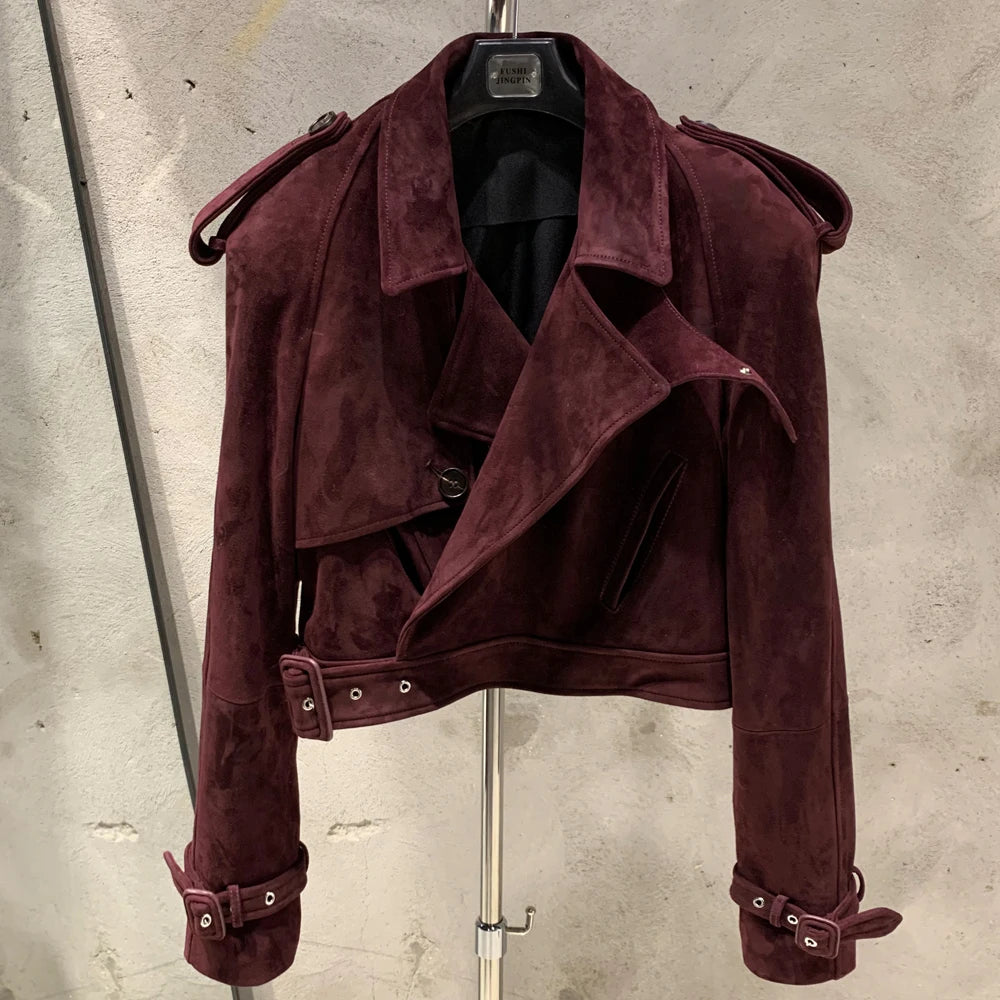 Womens Cropped Leather Biker Jacket