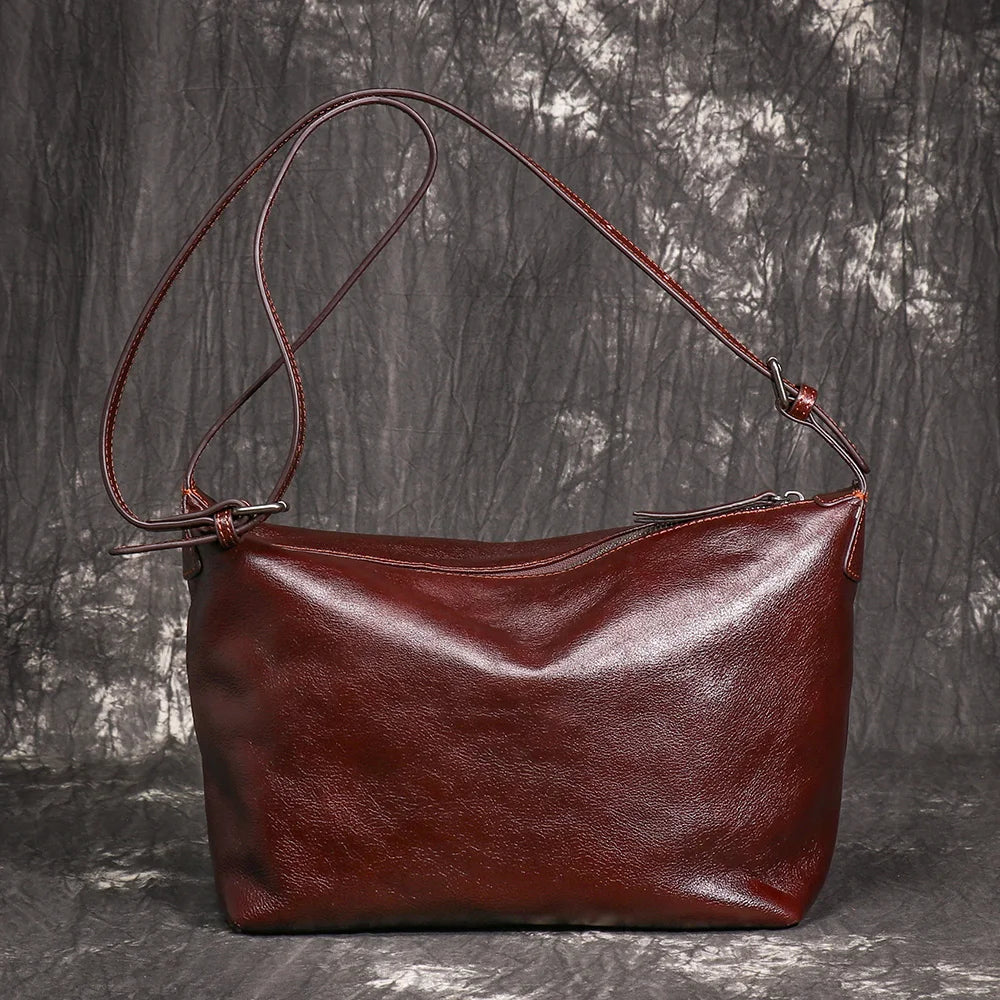 Minimalist Leather Crossbody Bag With Zipper