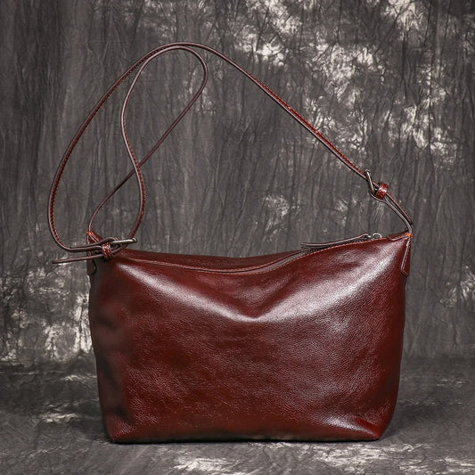 Minimalist Leather Crossbody Bag With Zipper