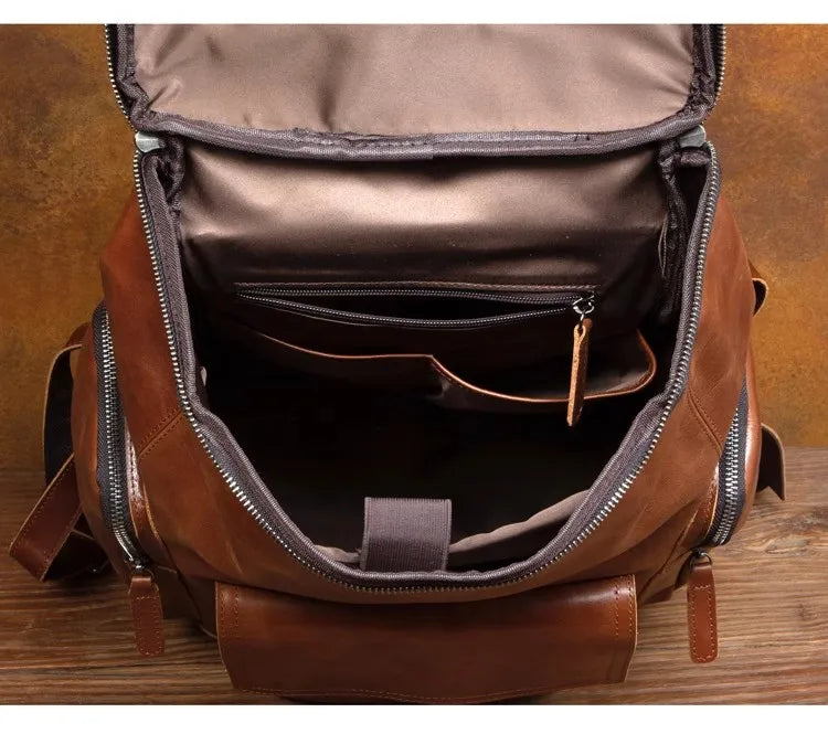 Large Capicity Brown Leather Travel Backpack
