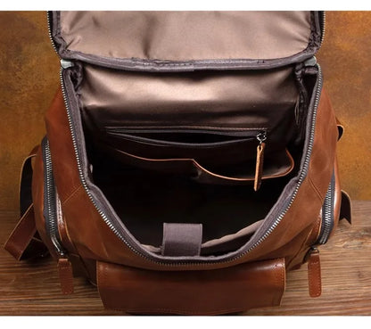 Large Capicity Brown Leather Travel Backpack