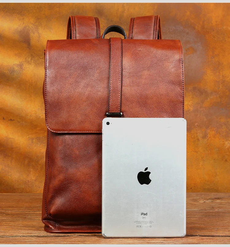 Vegetable Tanned Leather Rucksack Backpack For Mens