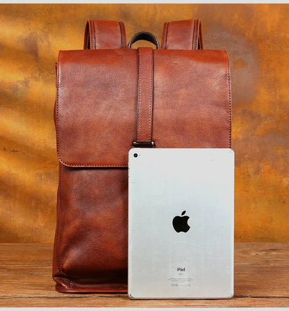 Vegetable Tanned Leather Rucksack Backpack For Mens