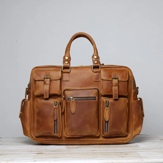 Large Capacity Crazy Horse Leather Business Briefcase