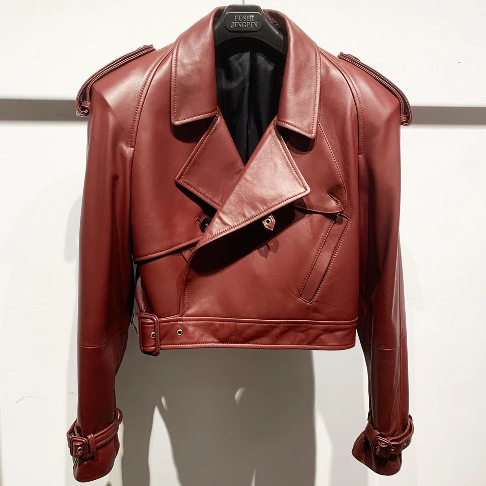 Womens Cropped Leather Biker Jacket