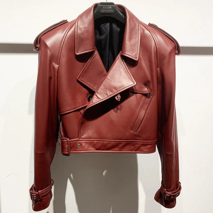 Womens Cropped Leather Biker Jacket