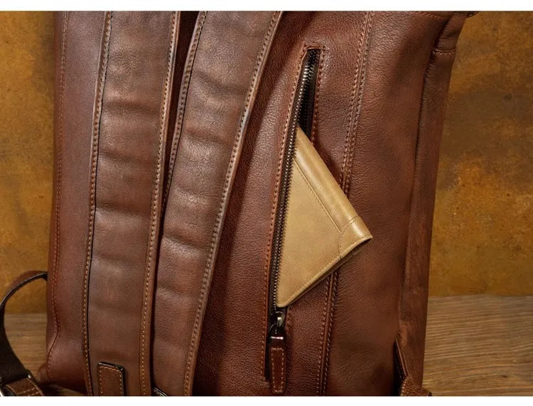 Vegetable Tanned Large Capicity Leather Brown Rucksack