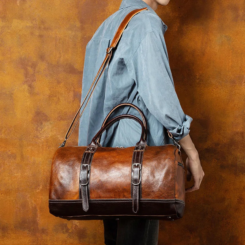 Top Layer Mens Vintage Leather Duffle Bag