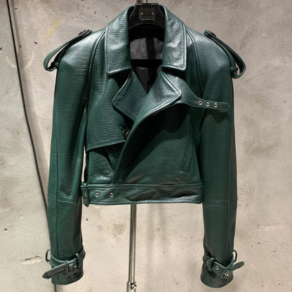 Womens Cropped Leather Biker Jacket