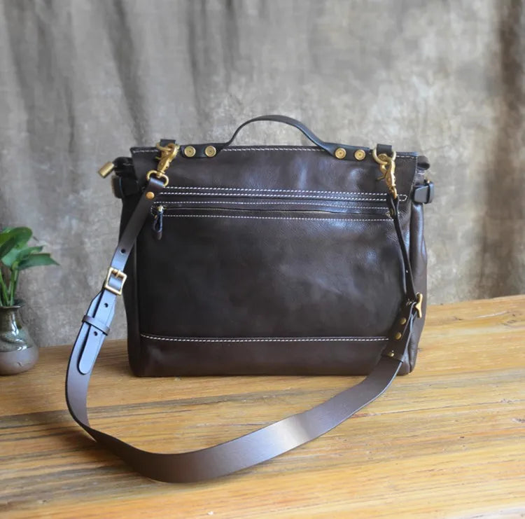 Unisex Soft Brown Leather Messanger Bag