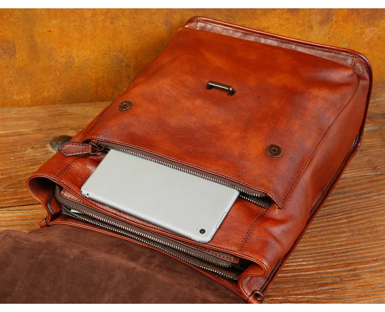 Vegetable Tanned Leather Rucksack Backpack For Mens