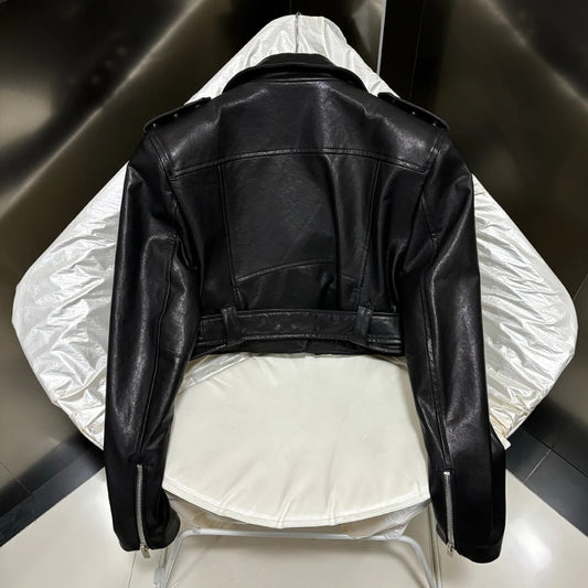Women's black sheepskin leather jacket 2024 custom leather jacket real leather motorcycle jacket
