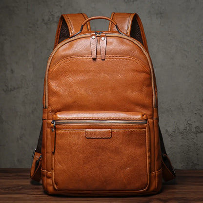 Large Capicity Brown Leather Backpack For Women