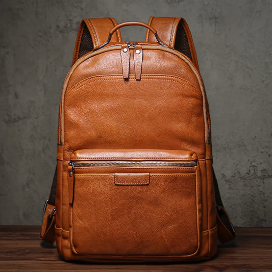 Large Capicity Brown Leather Backpack For Women