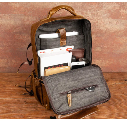 Retro Unisex Black Cowhide Travel Backpack - Large Capacity bag