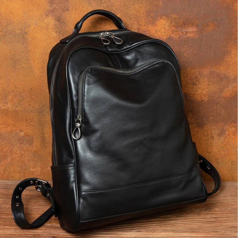 Unisex Black Leather Rucksack - Work Backpack