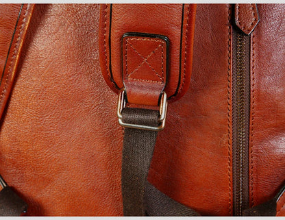 Vegetable Tanned Leather Rucksack Backpack For Mens