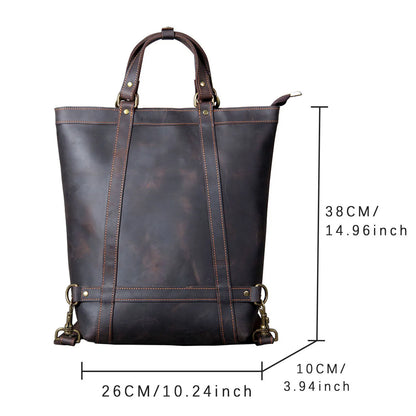 Unisex Leather Convertible Backpack and Shoulder Bag