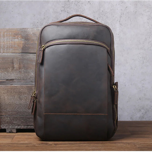Unisex Vintange Crazy Horse Leather Backpack