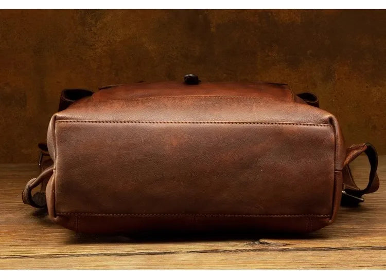 Vegetable Tanned Large Capicity Leather Brown Rucksack