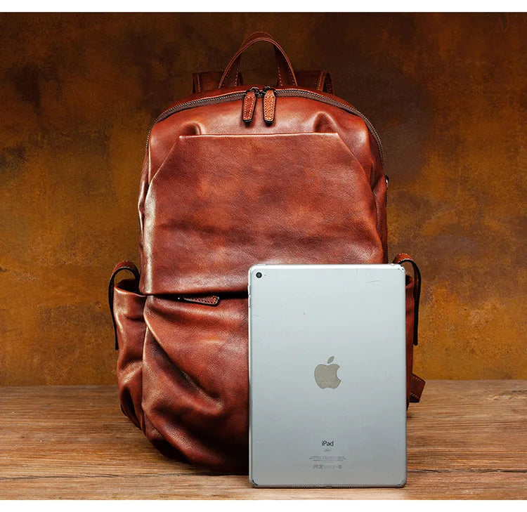 Brown Leather Backpack Mens - Large Capicity Bag
